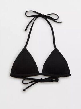 Aerie Crinkle String Triangle Bikini Top Black S